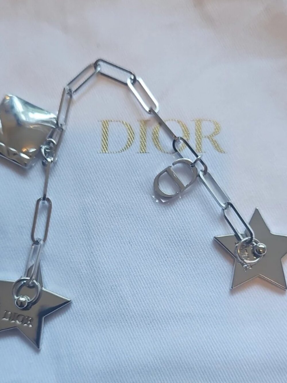 Dior Silver Star & Charm Chain phone strap